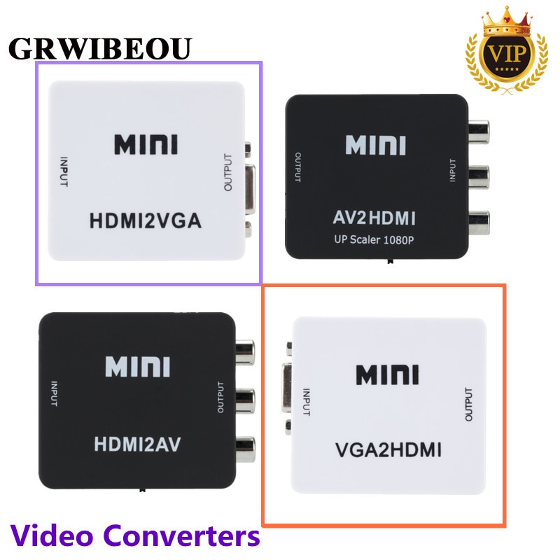 Grwibeou HDMI to RCA Converter AV/CVSB L/R  ڽ HD 1080P AV2HDMI  NTSC PAL  HDMI TO VGA  